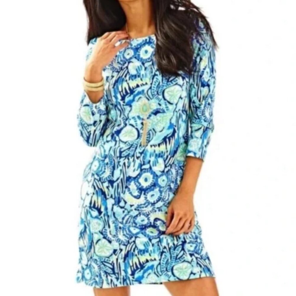 Lilly Pulitzer Marlowe T-Shirt Dress, Indigo Sunset Swim Print - Womens Small